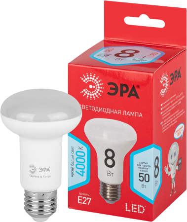 Лампочка светодиодная ЭРА RED LINE LED R63-8W-840-E27 R E27 8Вт рефлектор нейтральный белый свет