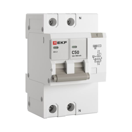 Дифференциальный автомат АД-2 50А/300мА (хар. C, AC, электронный, защита 270В) 6кА EKF PROxima