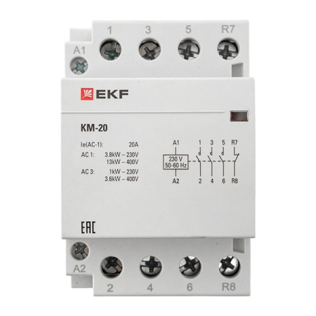 Контактор модульный КМ 20А 3NО+NC (3 мод.) EKF PROxima