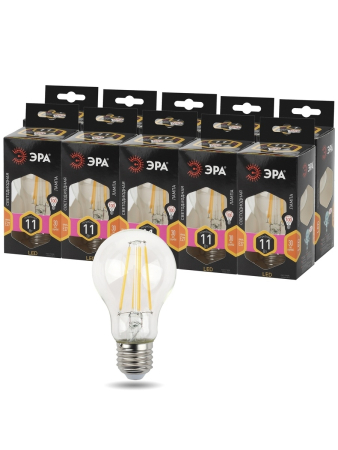 F-LED A60-11W-827-E27 ЭРА (филамент, груша, 11Вт, тепл, Е27) (10/100/1500)