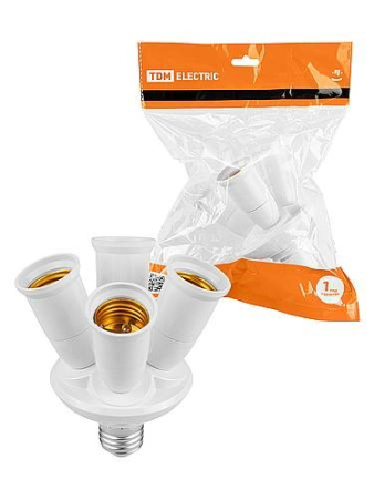 Переходник Е27-4хЕ27, узкий, белый, TDM