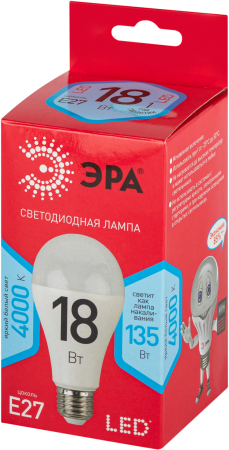 LED A65-18W-840-E27 R  Лампочка светодиодная ЭРА RED LINE LED A65-18W-840-E27 R Е27 / E27 18 Вт груша нейтральный белый свeт