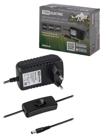 Блок питания 12-12 для светодиодной ленты DC 12В, 12Вт, с сетевым шнуром, TDM