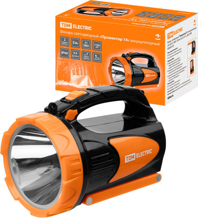 Фонарь  светодиод. "Прожектор 14", аккумуляторный, 5 Вт LED+21 SMD, 1150 лм, SLA 2,5 А*ч, 230 В, TDM