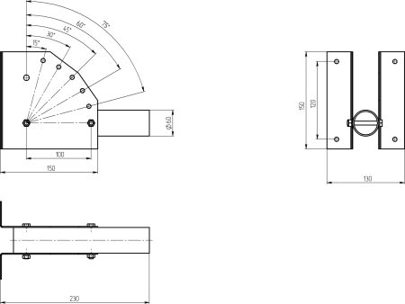 SPP-AC2-0-230-060 ЭРА Кронштейн  для уличного светильника с перемен углом 230*150*130  d60mm (10/400