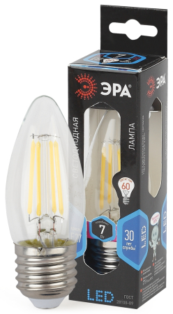 Лампа светодиодная Эра F-LED B35-7W-840-E27 (филамент, свеча, 7Вт, нейтр, E27)