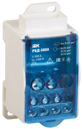 Распределительный блок на DIN-рейку РБД-500А IEK