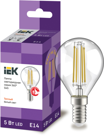 Лампа LED G45 шар прозр. 5Вт 230В 3000К E14 серия 360° IEK