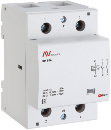 Контактор модульный КМ 100А 1NO+1NC 24В АС (3 мод.) AVERES EKF
