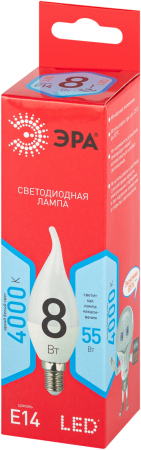 Лампочка светодиодная ЭРА RED LINE LED BXS-8W-840-E14 R E14 / E14 8 Вт свеча на ветру нейтральный белый свет