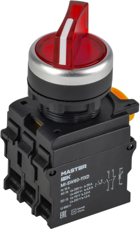 Переключатель с подсв. 2 полож. 1NO+1NC красный MASTER IEK