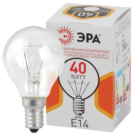 Лампа накаливания  ЭРА ДШ (P45) шар 40Вт 230В Е14 цв. упаковка