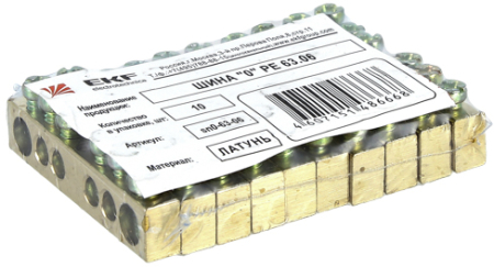 Шина PEN "ноль-земля" (6х9мм) 14 отверстий латунь крепеж по центру EKF PROxima