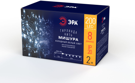 ENIN - WC ЭРА Гирлянда LED Мишура 3,9 м белый провод, холодный свет,  220V (24/576)