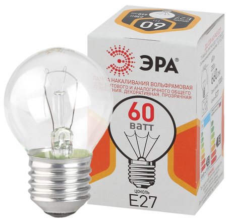 Лампа накаливания  ЭРА ДШ (P45) шар 60Вт 230В Е27 цв. упаковка