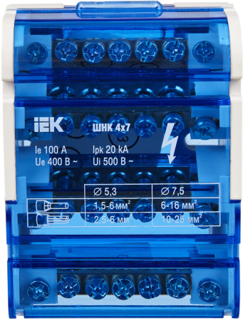 Шины на DIN-рейку в корпусе (кросс-модуль) ШНК 4х7 3L+PEN ИЭК
