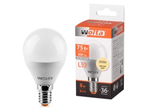 Лампа LED WOLTA G45 8Вт 800Лм Е14 3000К   1/50