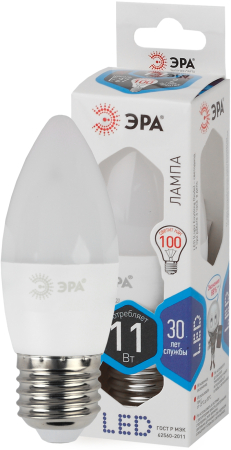 Лампа светодиодная Эра LED B35-11W-840-E27 (диод, свеча, 11Вт, нейтр, E27)
