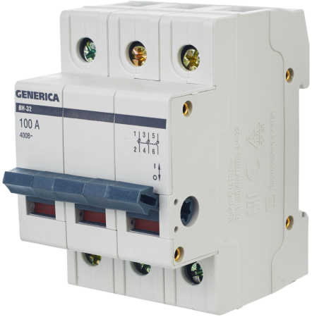 Выключатель нагрузки (мини-рубильник) ВН-32 3Р 100А GENERICA