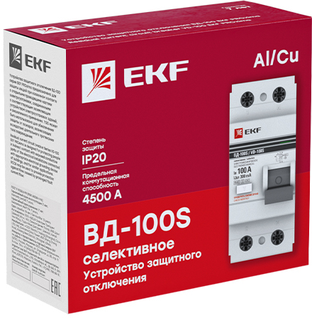 Устройство защитного отключения селективное 2P 80А/100мА (электромеханическое) EKF PROxima