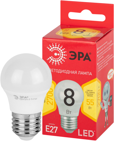 LED P45-8W-827-E27 R  Лампочка светодиодная ЭРА RED LINE LED P45-8W-827-E27 R Е27 / E27 8 Вт шар теплый белый свет
