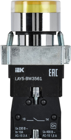 Кнопка управления LAY5-BW3561 с подсветкой желтый 1з IEK