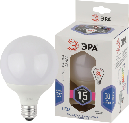 Лампочка светодиодная ЭРА STD LED G95-15W-6000K-E27 E27 / Е27 15Вт шар холодный белый свет