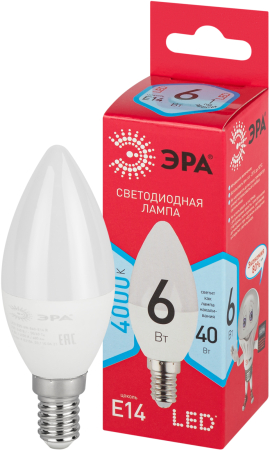 LED B35-6W-840-E14 R  Лампочка светодиодная ЭРА RED LINE LED B35-6W-840-E14 R E14 / Е14 6 Вт свеча нейтральный белый свет