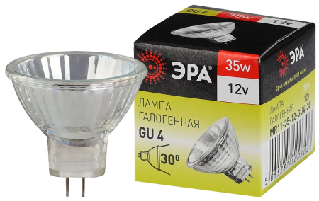 Лампа галогенная GU4-MR11-35W-12V-30CL  ЭРА (галоген, софит, 35Вт, нейтр, GU4)