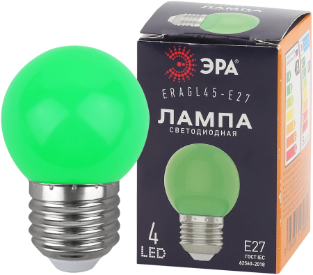 ERAGL45-E27 ЭРА LED Р45-1W-E27 ЭРА (диод. шар, зел., 4SMD, 1W, E27, для белт-лайт) (10/100/6000)