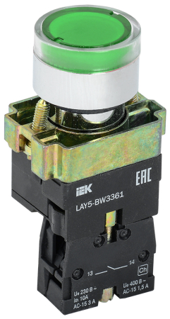 Кнопка управления LAY5-BW3361 с подсветкой зеленый 1з IEK