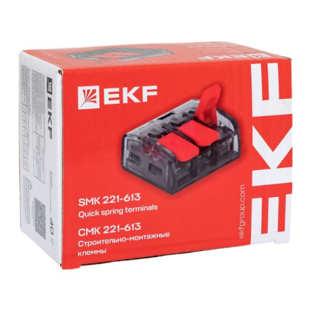 Строительно-монтажная клемма СМК 221-612 с рычагом 2 отверстия 0.5-4.0(6) мм2 EKF PROxima