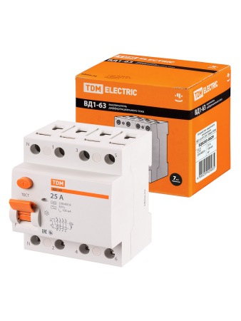 Устройство защитного отключения ВД1-63 4Р 25А 100мА TDM