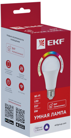 Умная лампа EKF Connect 8W WIFI RGBW E27