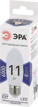 Лампа светодиодная Эра LED B35-11W-860-E27 (диод, свеча, 11Вт, хол, E27)