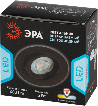 Светильник KL LED 22A-5 4K BK  ЭРА Светильник ЭРА светодиодный круглый поворотн. LED SMD 5W 4000K, ч