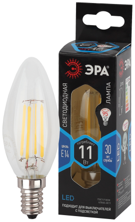 F-LED B35-11w-840-E14 ЭРА (филамент, свеча, 11Вт, нейтр, E14) (10/100/5000)