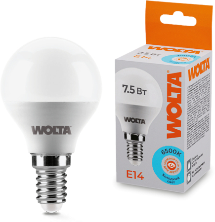 Лампа LED WOLTA G45 7.5Вт 625лм Е14 6500К   1/50