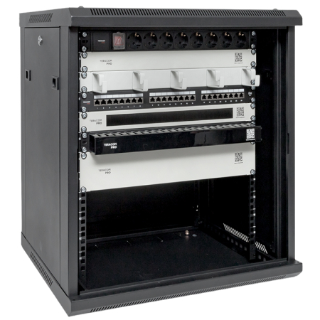 Шкаф настенный 19" TERACOM PRO 12U 600х450 мм дверь стеклянная с замком-ручкой чёрный