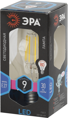 Лампы СВЕТОДИОДНЫЕ F-LED F-LED A60-9W-840-E27  ЭРА (филамент, груша, 9Вт, нейтр., Е27)