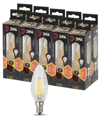Лампа светодиодная Эра F-LED B35-7W-827-E14 (филамент, свеча, 7Вт, тепл, E14)
