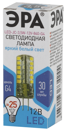 Лампы СВЕТОДИОДНЫЕ СТАНДАРТ LED JC-3,5W-12V-840-G4  ЭРА (диод, капсула, 3,5Вт, нейтр, G4)