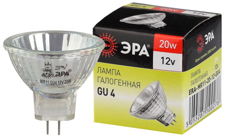 Лампа галогенная GU4-MR11-20W-12V-30CL  ЭРА (галоген, софит, 20Вт, нейтр, GU4)
