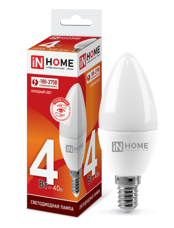 Лампа светодиодная LED-СВЕЧА-VC 4Вт 230В Е14 6500К 360Лм IN HOME
