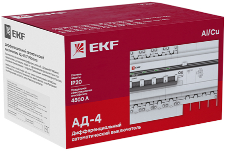 Дифференциальный автомат АД-4 50А/ 30мА (хар. C, AC, электронный, защита 270В) 4,5кА EKF PROxima
