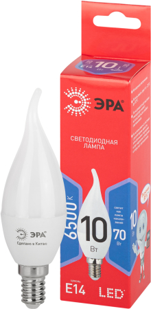 LED BXS-10W-865-E14 R ЭРА (диод, свеча на ветру, 10Вт, хол, E14) (10/100/2800)