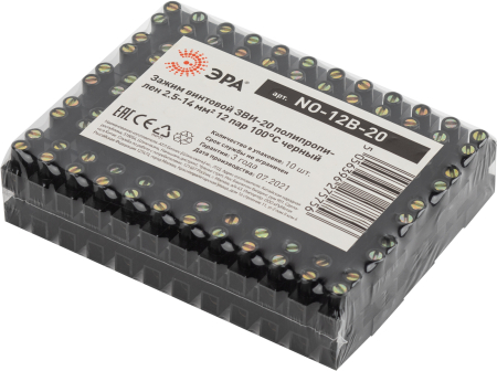 NO-12B-20  Зажим винтовой ЭРА NO-12B-20 ЗВИ-20 полипропилен 2.5-14 мм, 12 пар 100°С черный