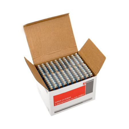 Шина "0" N (6х9мм) 12 отверстий латунь синий изолятор на DIN-рейку розничный стикер EKF PROxima