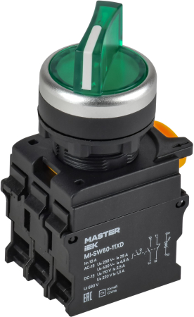 Переключатель с подсв. 2 полож. 1NO+1NC зелёный MASTER IEK