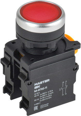 Кнопка d=22мм 1NO+1NC красная MASTER IEK